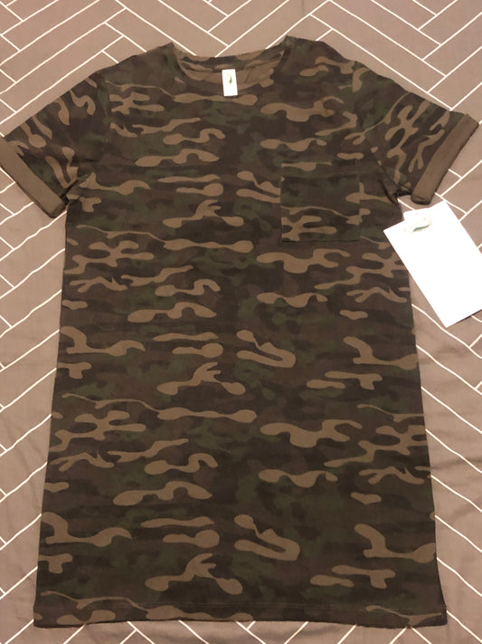 Womens Heavyweight Camouflage Long Cotton T-shirt with pocket and sleeve cuffs wholesale