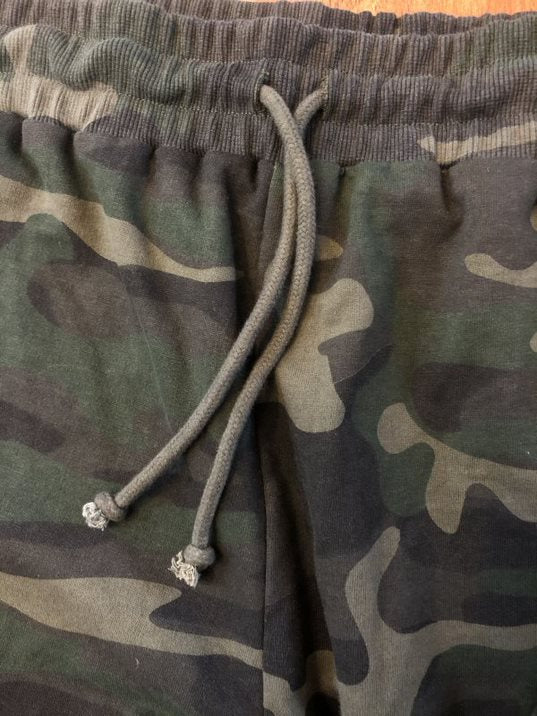 Mens French Terry Cotton Camo Shorts Elastic Waist with Drawstring