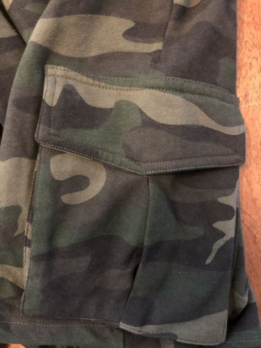 Mens French Terry Cotton Camo Shorts Elastic Waist with Drawstring